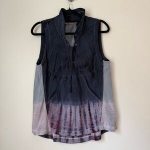 XCVI Wearables Tie-Dye Sleeveless High Neckline Top - Mesh Panels, size S